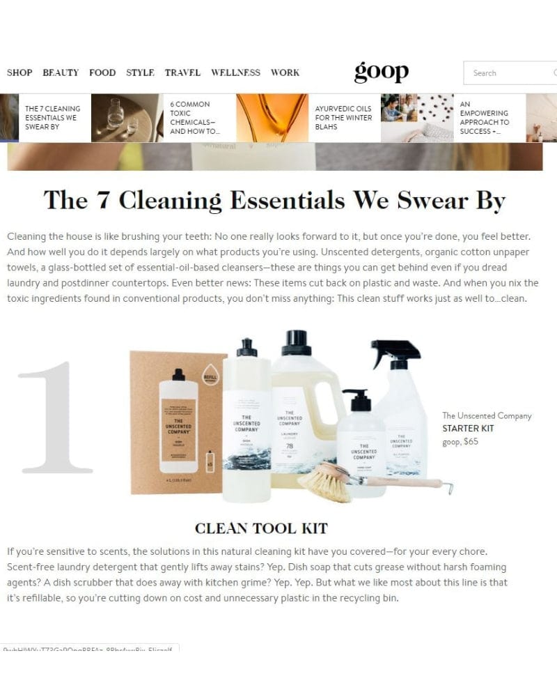 The Unscented Company starter kit featured in Goop’s “7 Cleaning Essentials We Swear By” article.