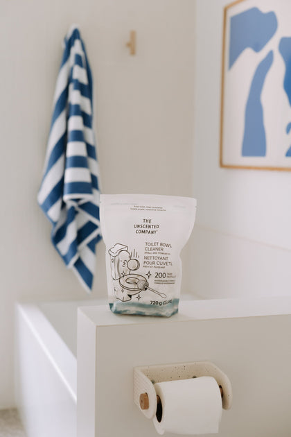 Package of 200 Toilet Bowl Cleaner Tabs on the side of a bathtub