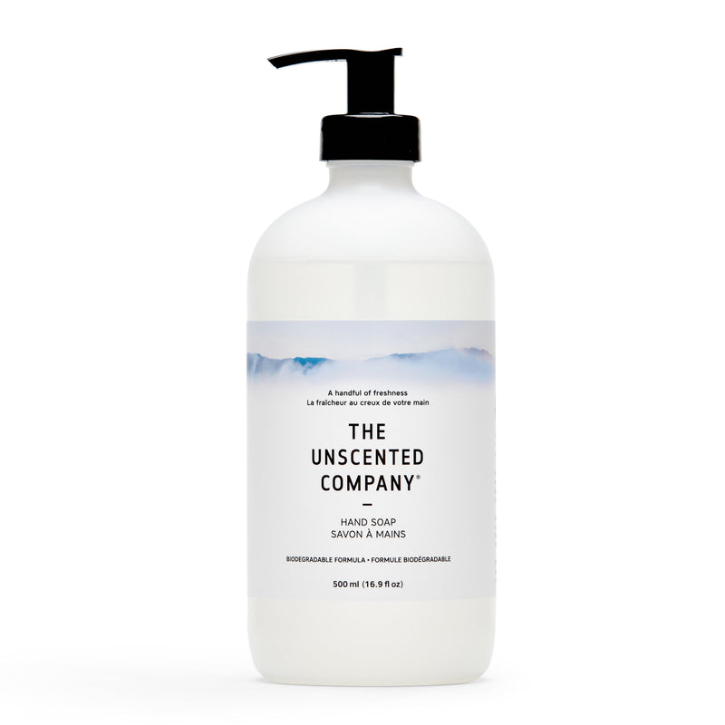 Hand soap bottle from The Unscented Company on a white background.