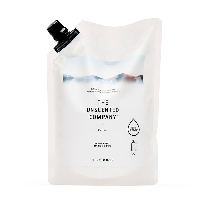 The Unscented Company lotion refill pouch for hands and body.