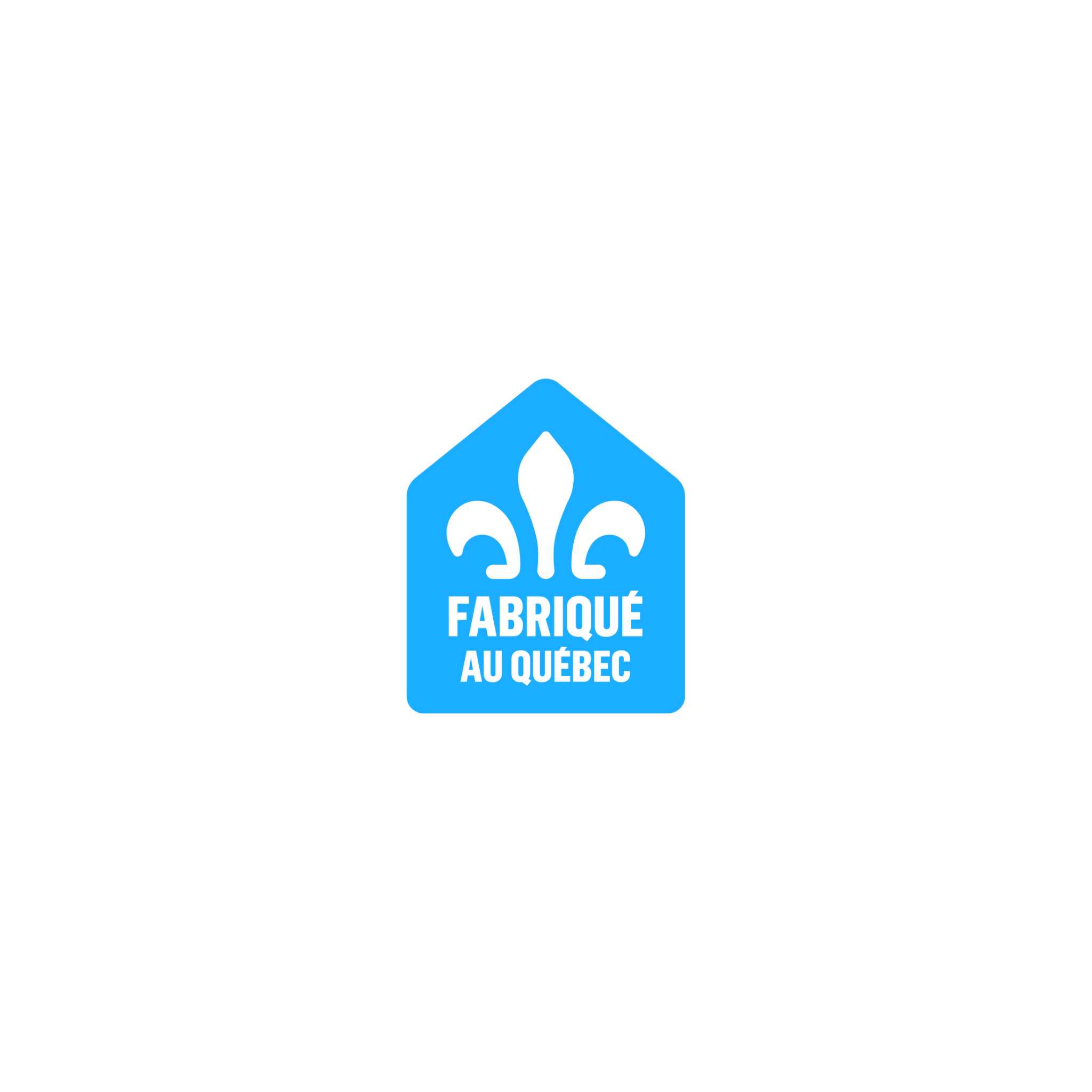 Logo de certification Fabriqué au Québec avec une fleur de lys blanche sur fond bleu