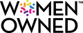 The "Women Owned" logo with colorful geometric shapes forming a flower above the text.