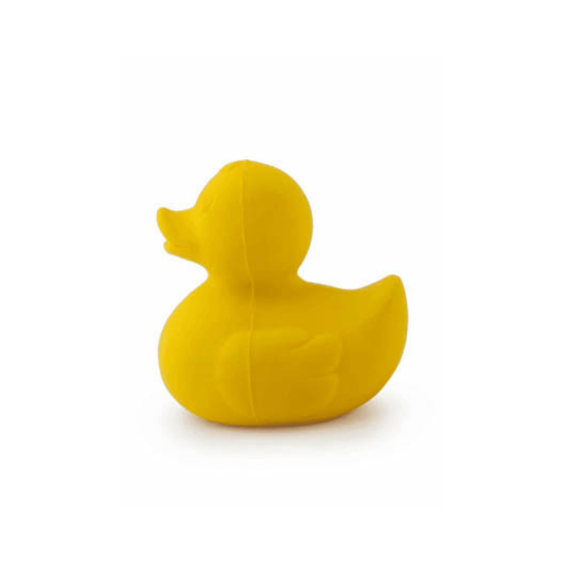 A bright yellow rubber duck bath toy.