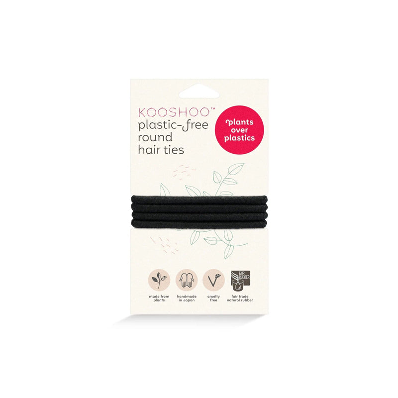 A pack of black plastic-free hair ties from the brand KOOSHOO.