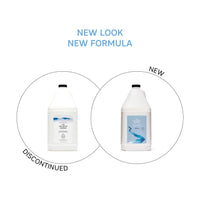 The Unscented Company Hydrating Conditioner jug, 4 L – before and after: discontinued Daily Conditioner (left) vs. new formula with vegan keratin (right)