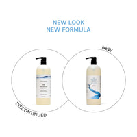The Unscented Company Hydrating Shampoo pump bottle, 946 mL – before and after: discontinued Daily Shampoo (left) vs. new formula with vegan keratin (right)