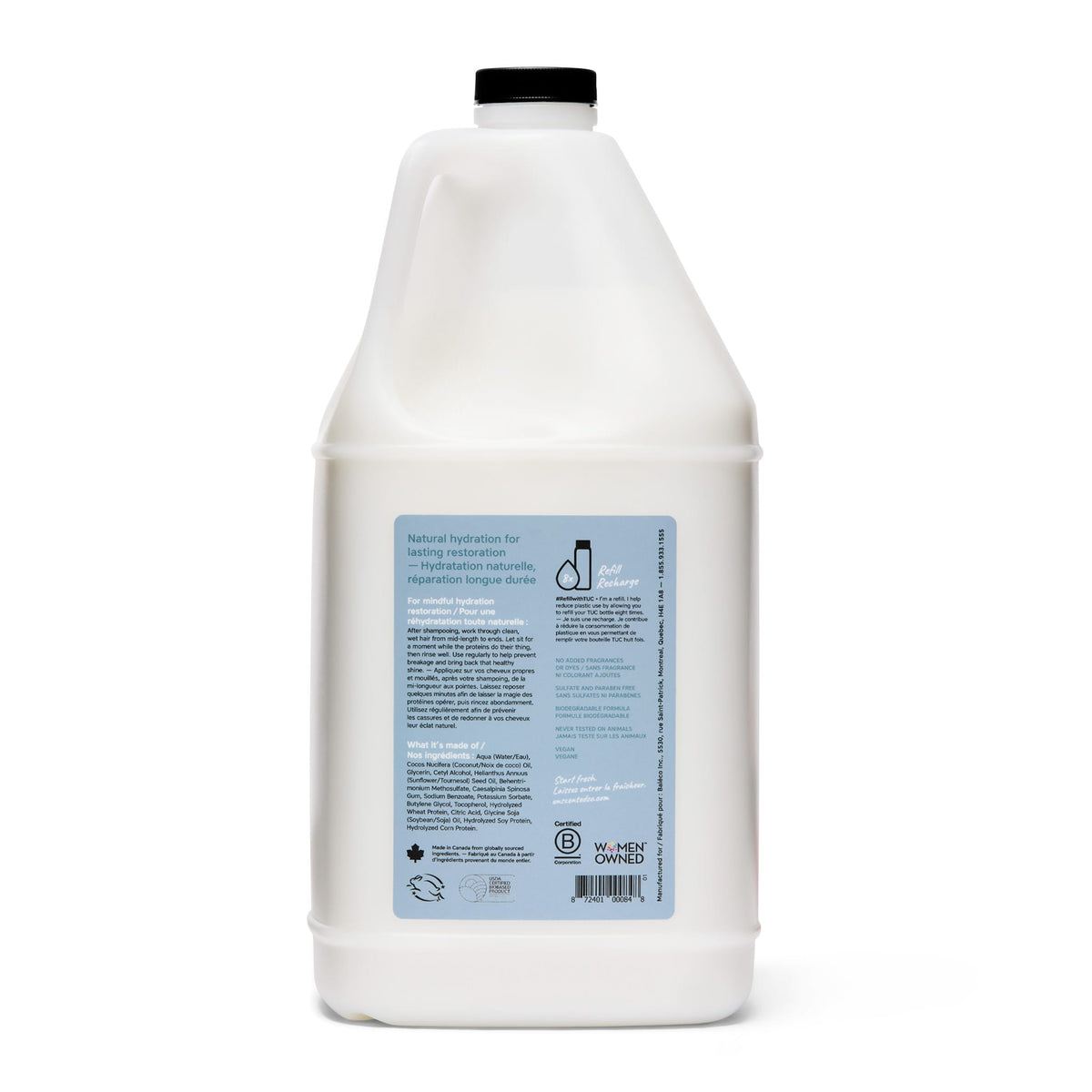 Back label with ingredients, Hydrating Conditioner gallon jug