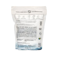 Dos de l’emballage des sachets de lessive The Unscented Company, montrant les instructions d’utilisation, les ingrédients, les précautions, et les certifications.