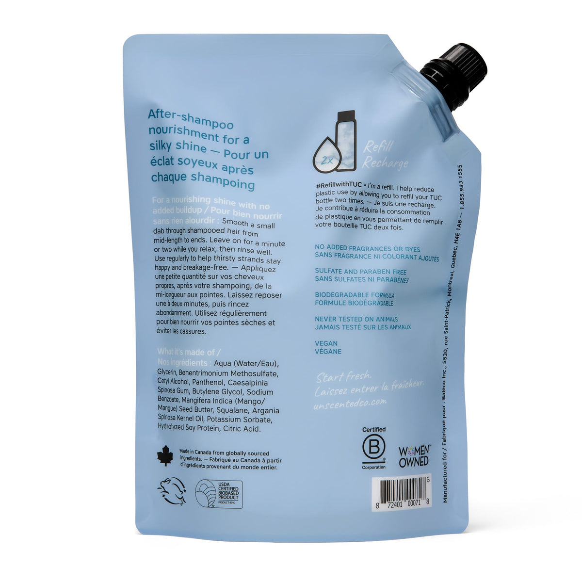 Back label with ingredients, Nourishing Shampoo refill pouch