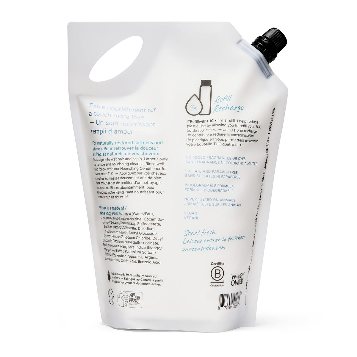 Back label with ingredients Nourishing Shampoo refill pouch