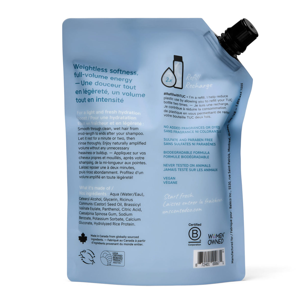 Back label with ingredients Volumizing Conditioner refill pouch