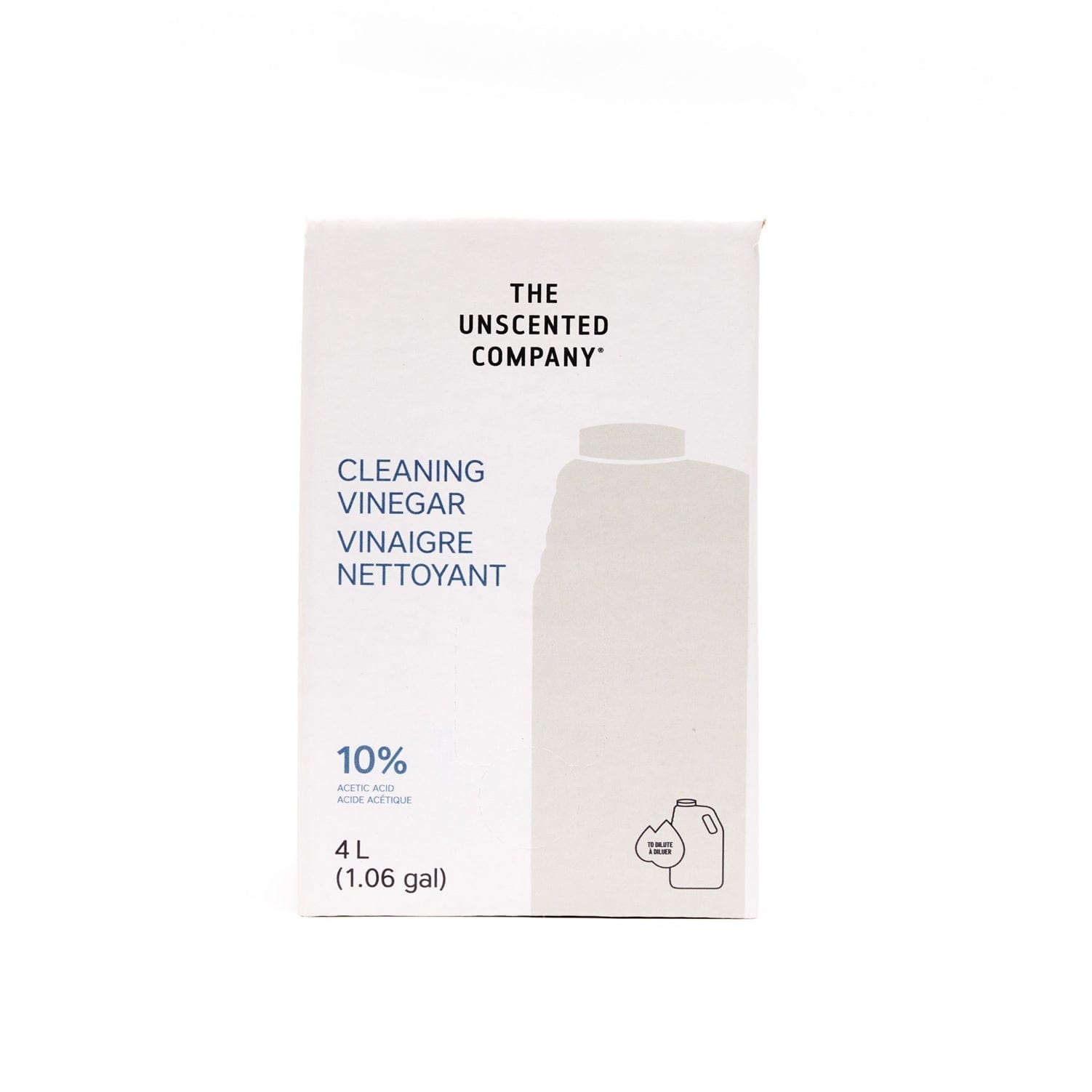 Vinaigre nettoyant The Unscented Company 4L (10 % acide acétique), une solution écologique et biodégradable conçue pour le remplissage en vrac, l’entretien durable de la maison et un nettoyage efficace multi-surfaces au Canada.