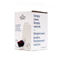 Boîte recharge de vinaigre nettoyant The Unscented Company 4L (10 % acide acétique) avec robinet intégré, conçue avec un emballage écologique et biodégradable, idéale pour un nettoyage zéro déchet, des produits rechargeables et un entretien durable de la maison au Canada.