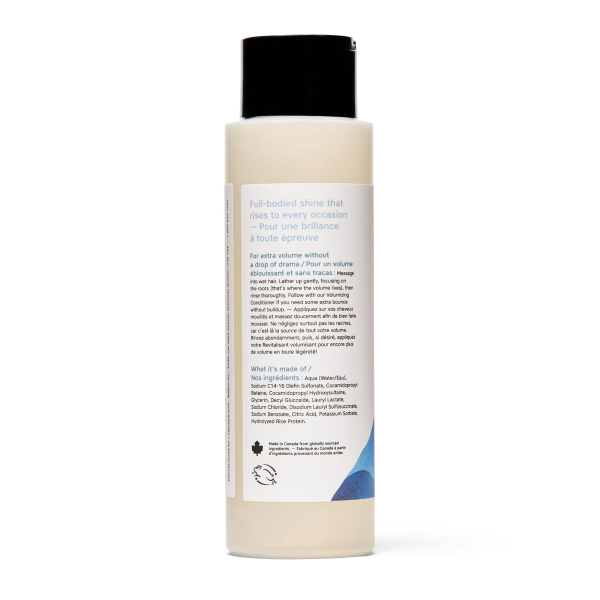 Back label with ingredients, Volumizing Shampoo 473mL bottle