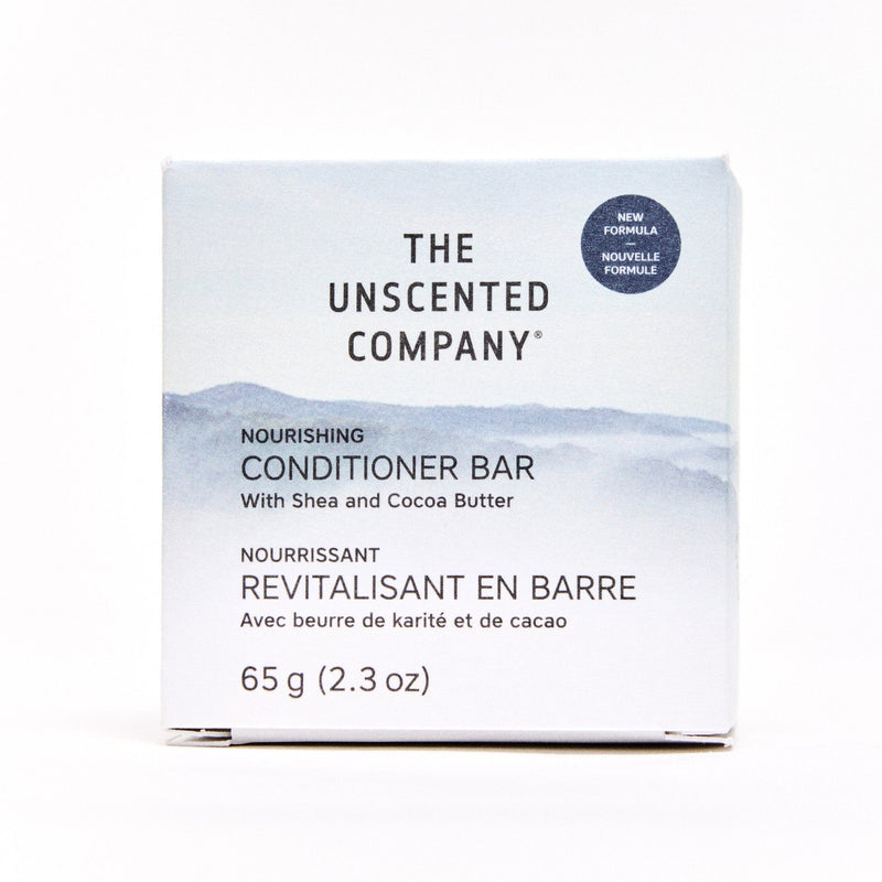 White background packshot of The Unscented Company nourishing conditioner bar with shea and cocoa butter.